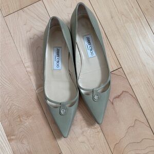 VTG Jimmy Choo Sage Green Leather Pointed Flats Sz 37 (FITS LIKE US 5.5 - 6)